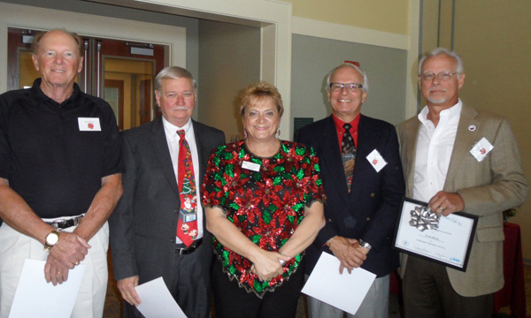 Photo submitted by Patricia Serio   (Left to Right) Club Members’ Husbands Dale Wilson, Tom Benton, Rosie Heim, former Club President, Joe Serio & Fred Molis 