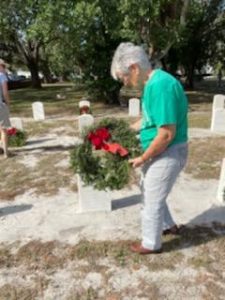 Member laying a Wreath of Veteran's Grave